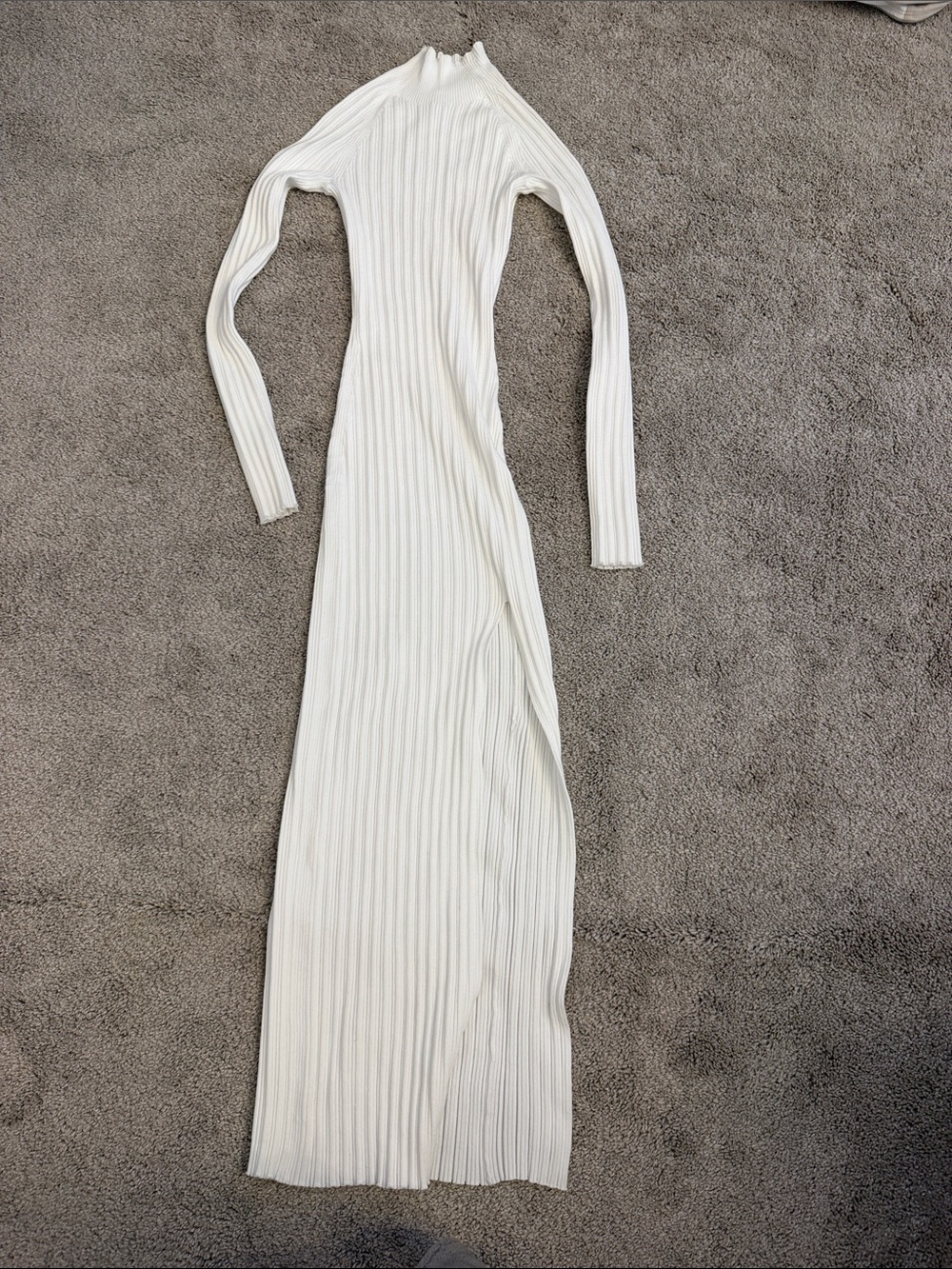 Aritzia Cream Ribbed Long-Sleeve Maxi Dress